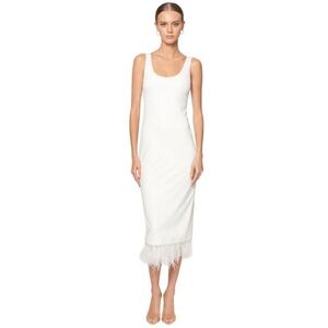 CAMI NYC reba beaded and feather hem in White Sleeveless Dress